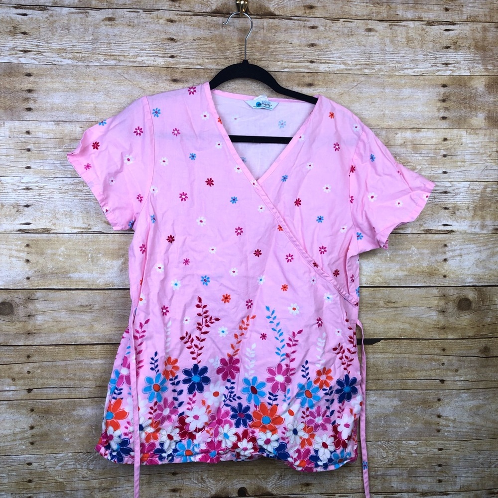 Pink Floral Wrap Women's Top